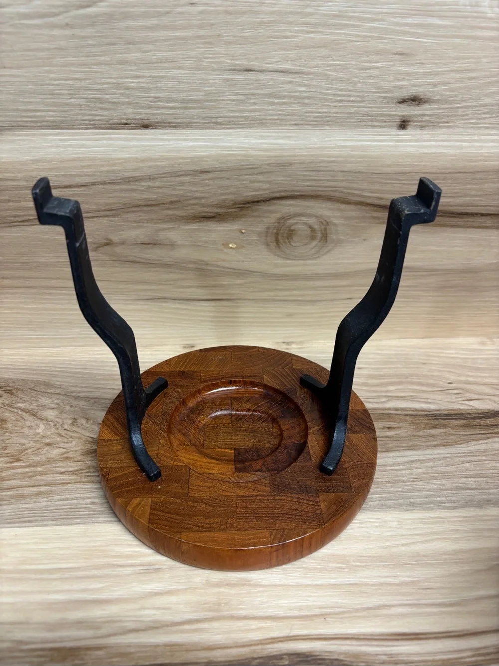 Digsmed Vintage mid-century modern cast iron and teak wood fondue pot.